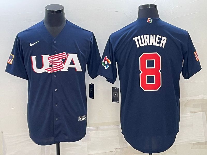 Men 2023 World Cub USA #8 Turner Blue Nike MLB Jersey5->more jerseys->MLB Jersey